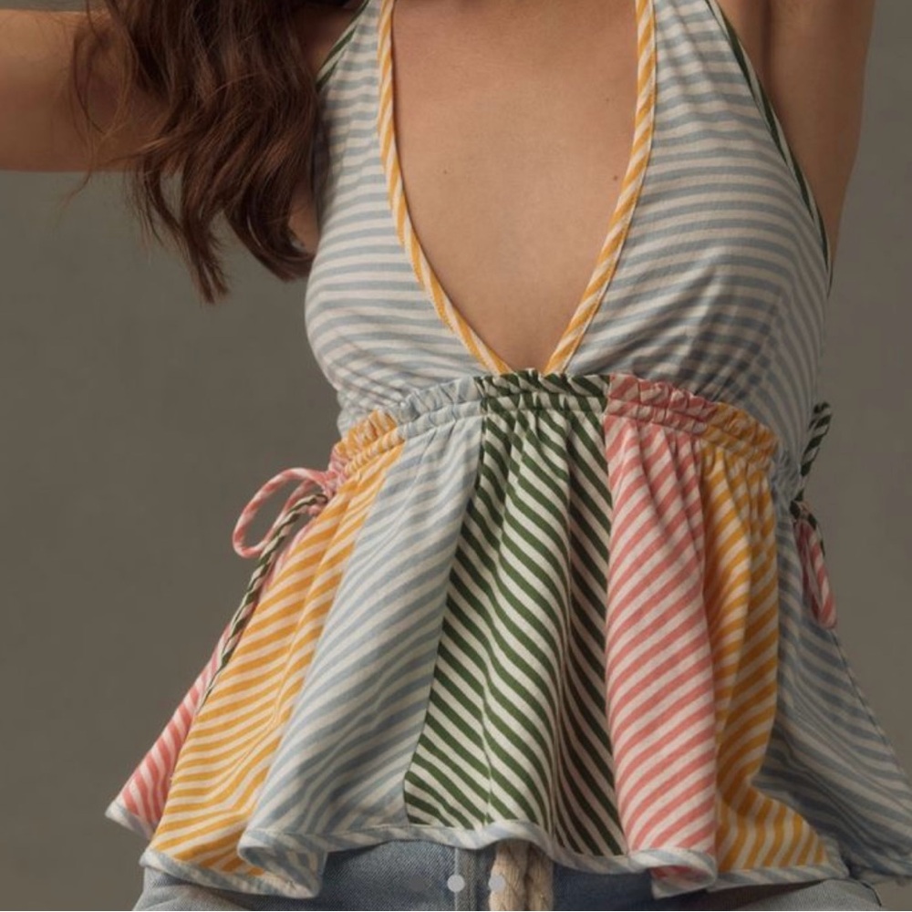 Anthropologie Striped Halter V Neck Top
